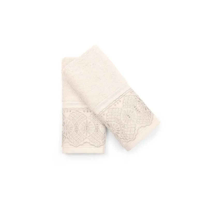 15302698464 kit toalha social 2 pecas 30cmx50cm algodao egipcio cristal renda roma buettner marfim principa 1